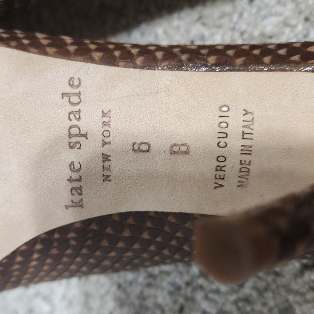 kate spade Brown Textured Snake-Embossed Leather Pumps - Picture 8 of 11